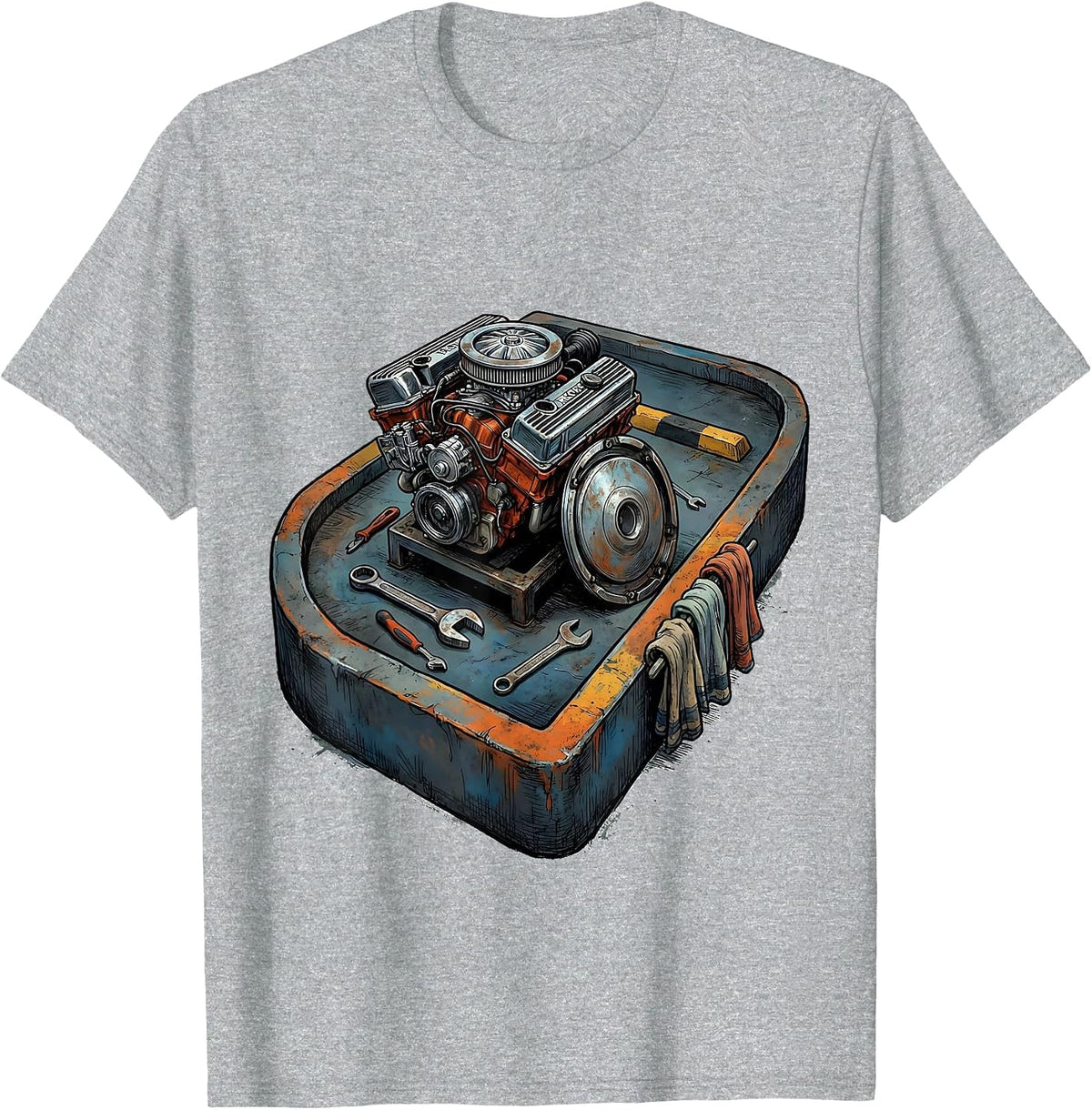 Men's V8 Engine Block Garage Floor Marker Funny Car Guy Mechanic T-Shirt - Heather Grey