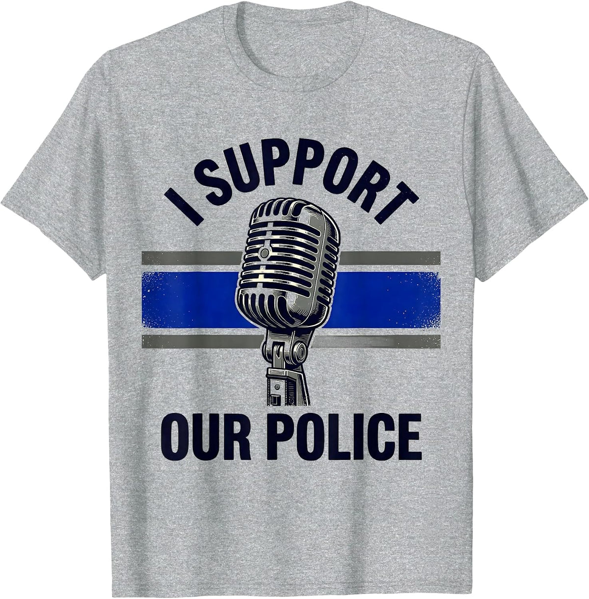 Men's I Support Our Police Vintage Thin Blue Line Police Supporter T-Shirt - Heather Grey