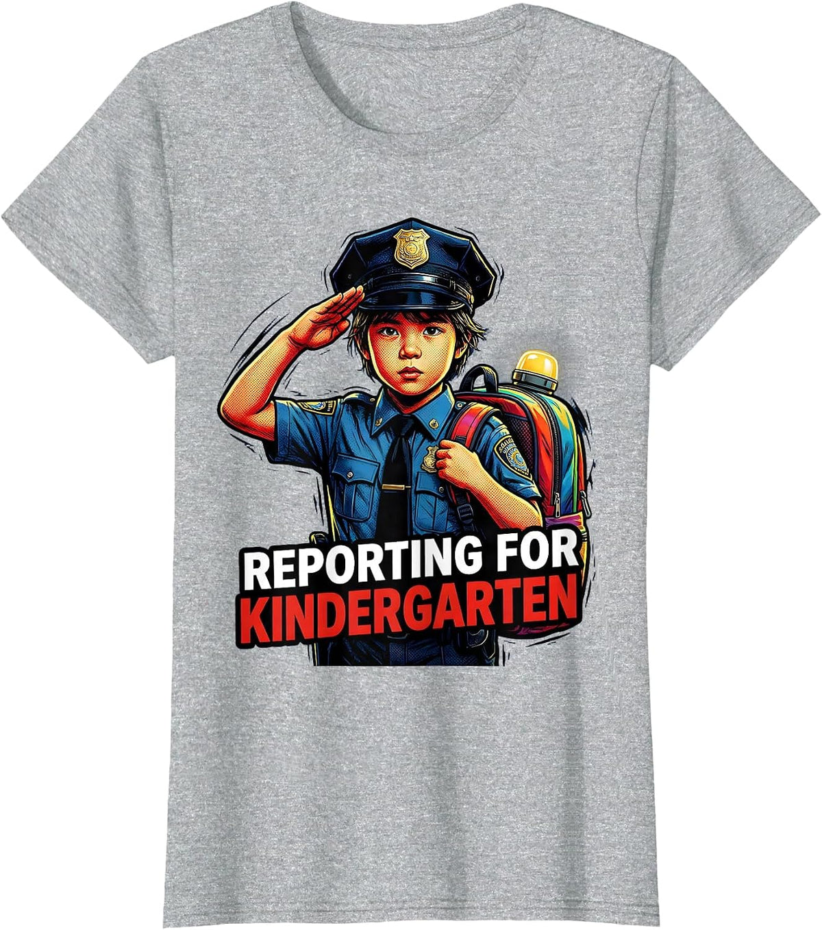 Reporting For Kindergarten Comic Book Future Police Officer T-Shirt - Heather Grey