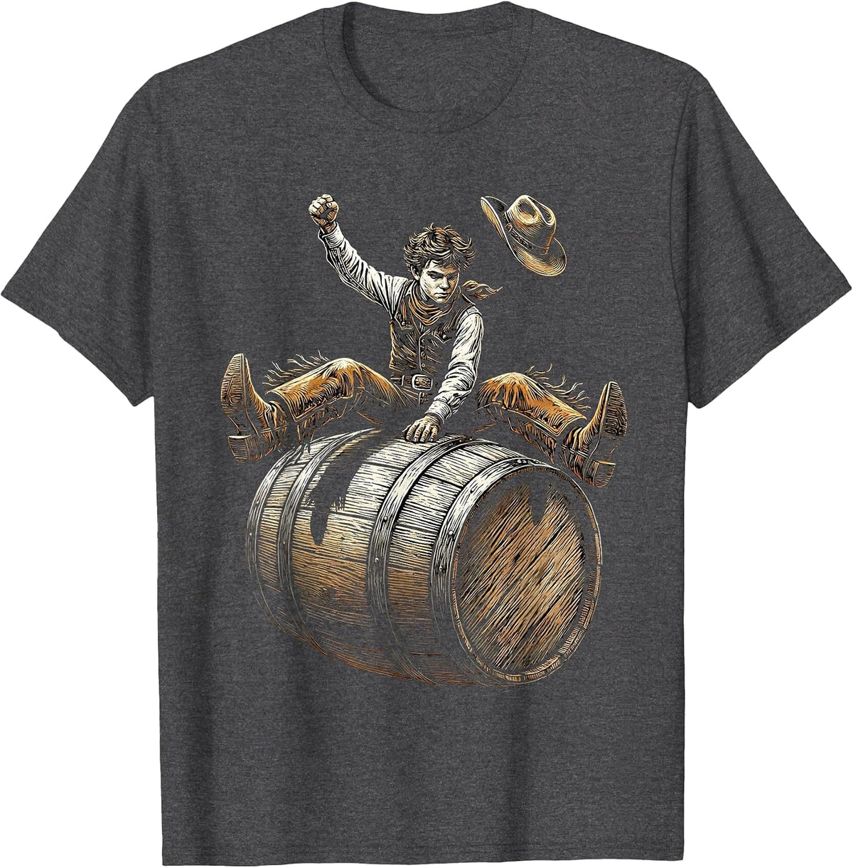 Men's Young Cowboy Barrel Racing Rodeo Graphic T-Shirt - Dark Heather Grey