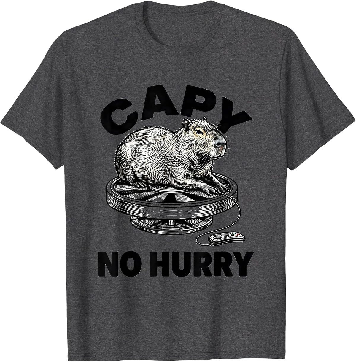 Capy, No Hurry Funny Capybara Gamer Gaming Humor T-Shirt - Dark Heather Grey