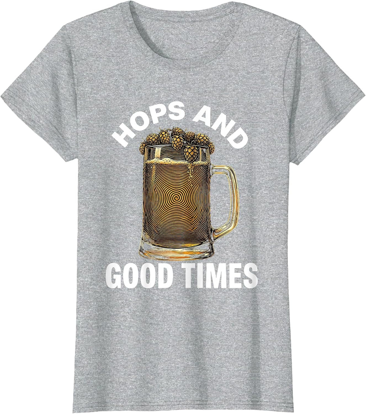 Hops and Good Times Beer Lover Design T-Shirt - Heather Grey