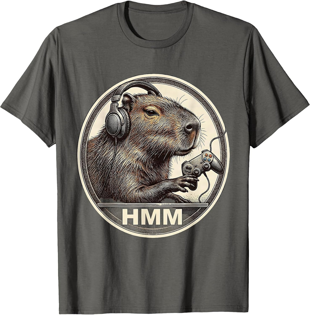 Men's Hmm Funny Capybara Gamer Meme Humor Video Games T-Shirt - Asphalt Grey