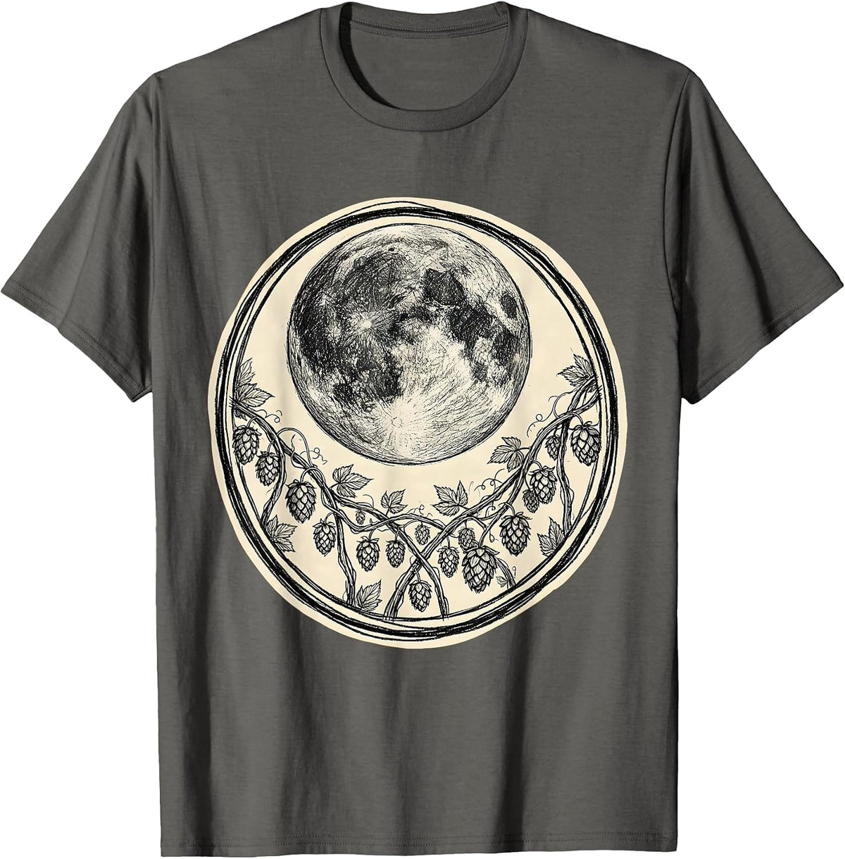 Harvest Moon Hop Fields Beer Lover Graphic Tee T-Shirt - Asphalt Grey