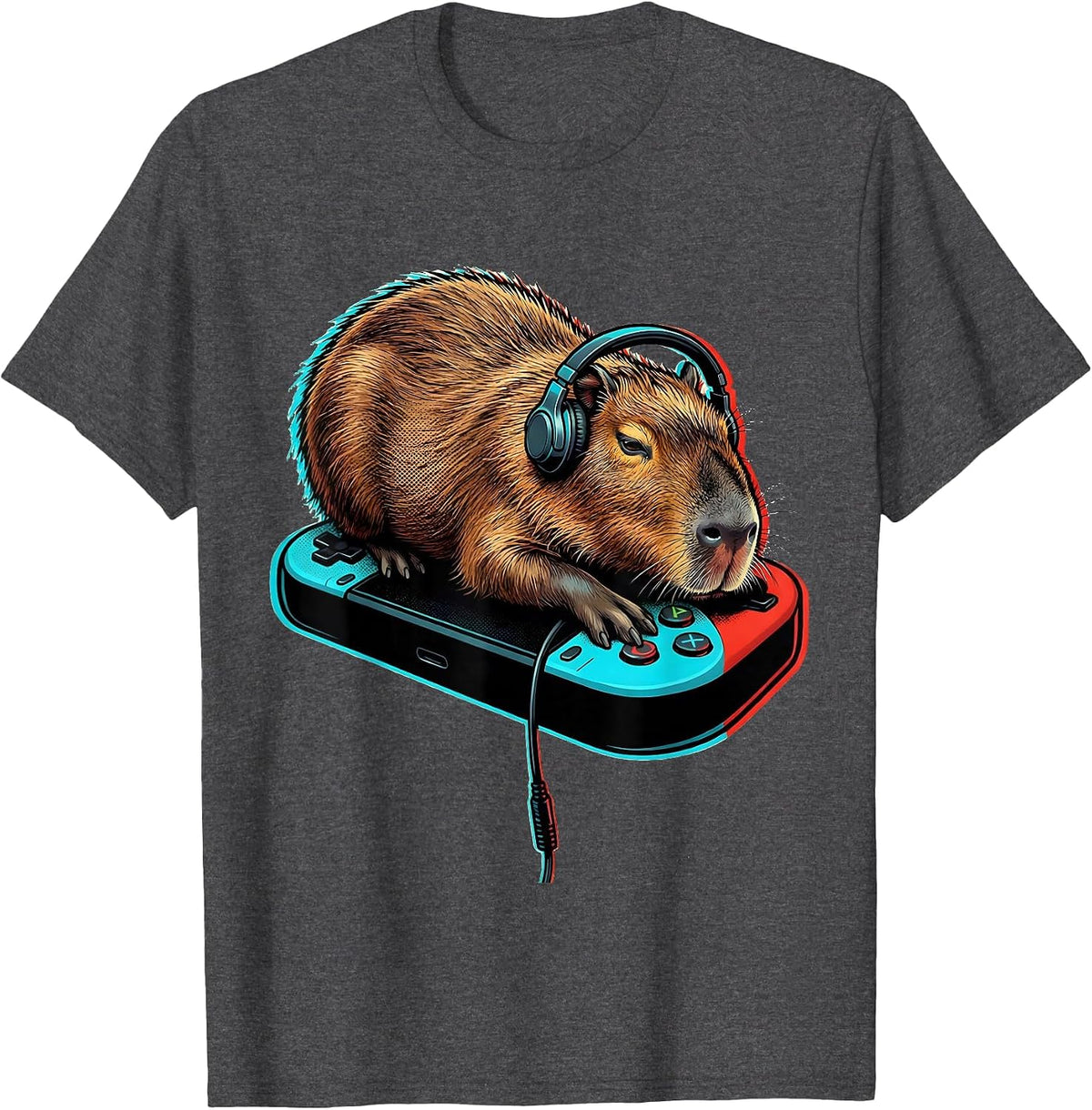 Men's Capybara Gamer Pop Art Bruh Meme Humor T-Shirt - Dark Heather Grey