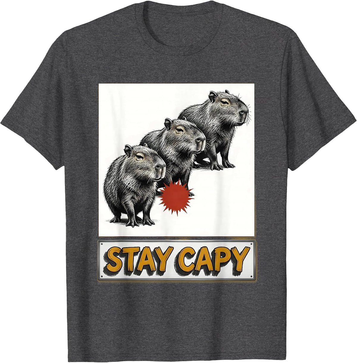 stay capy Funny Capybara Meme Gamer Kawaii Humor T-Shirt - Dark Heather Grey