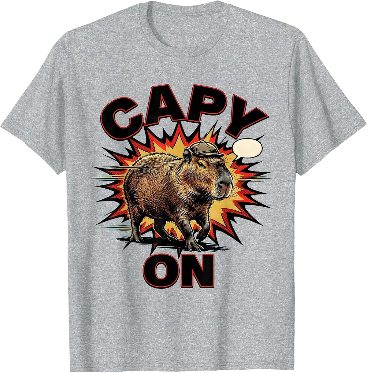 Men's Capy On Comic Book Funny Capybara Animal Meme Humor T-Shirt - Heather Grey