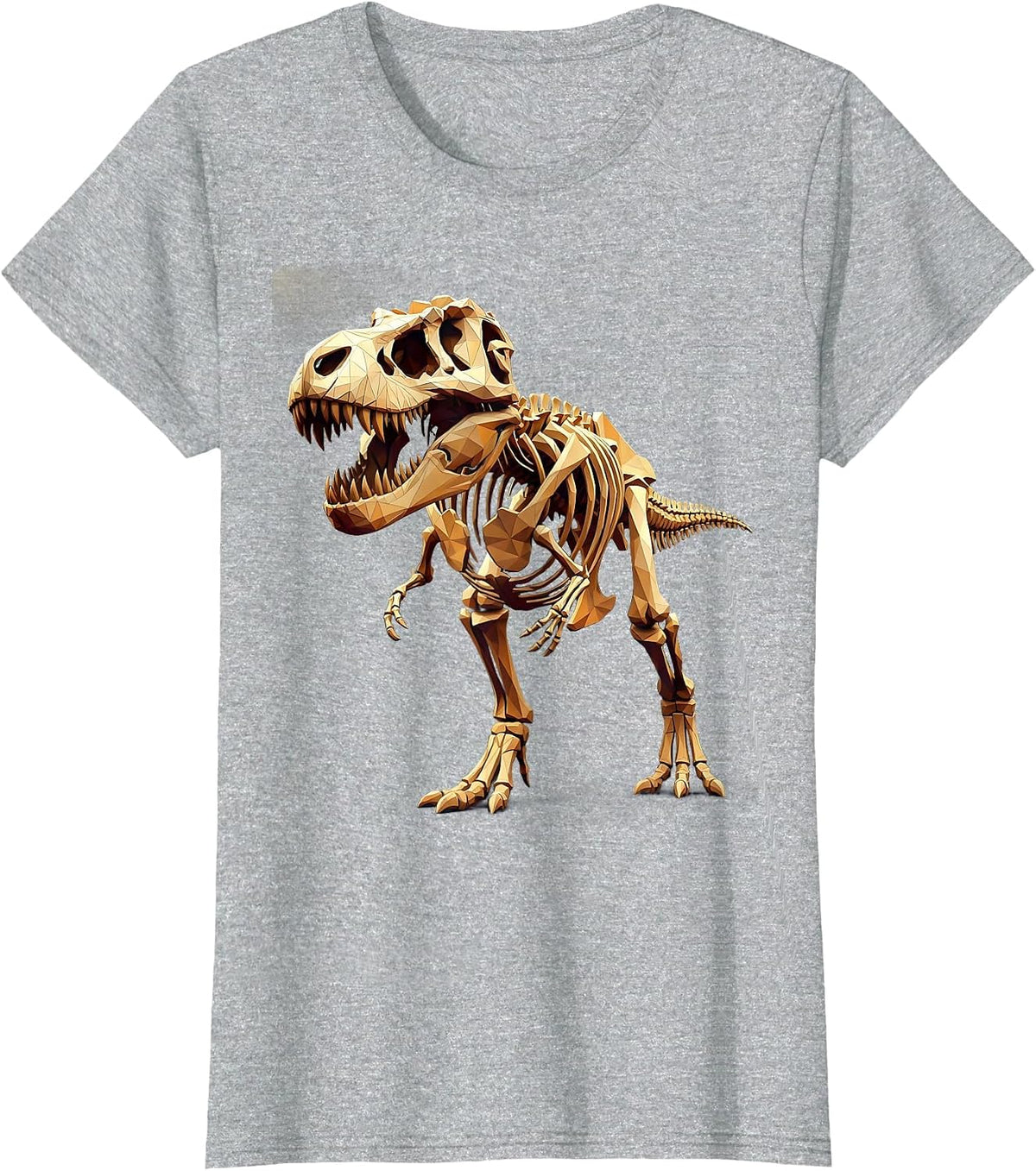 Women's Dinosaur Skeleton Mid-Roar Museum Pose Graphic T-Shirt - Heather Grey