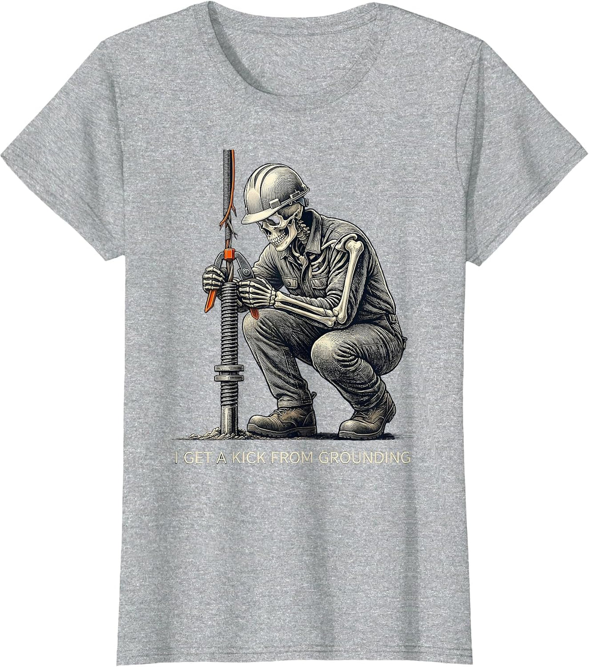 I Get A Kick From Grounding Funny Lineman Skeleton T-Shirt - Heather Grey