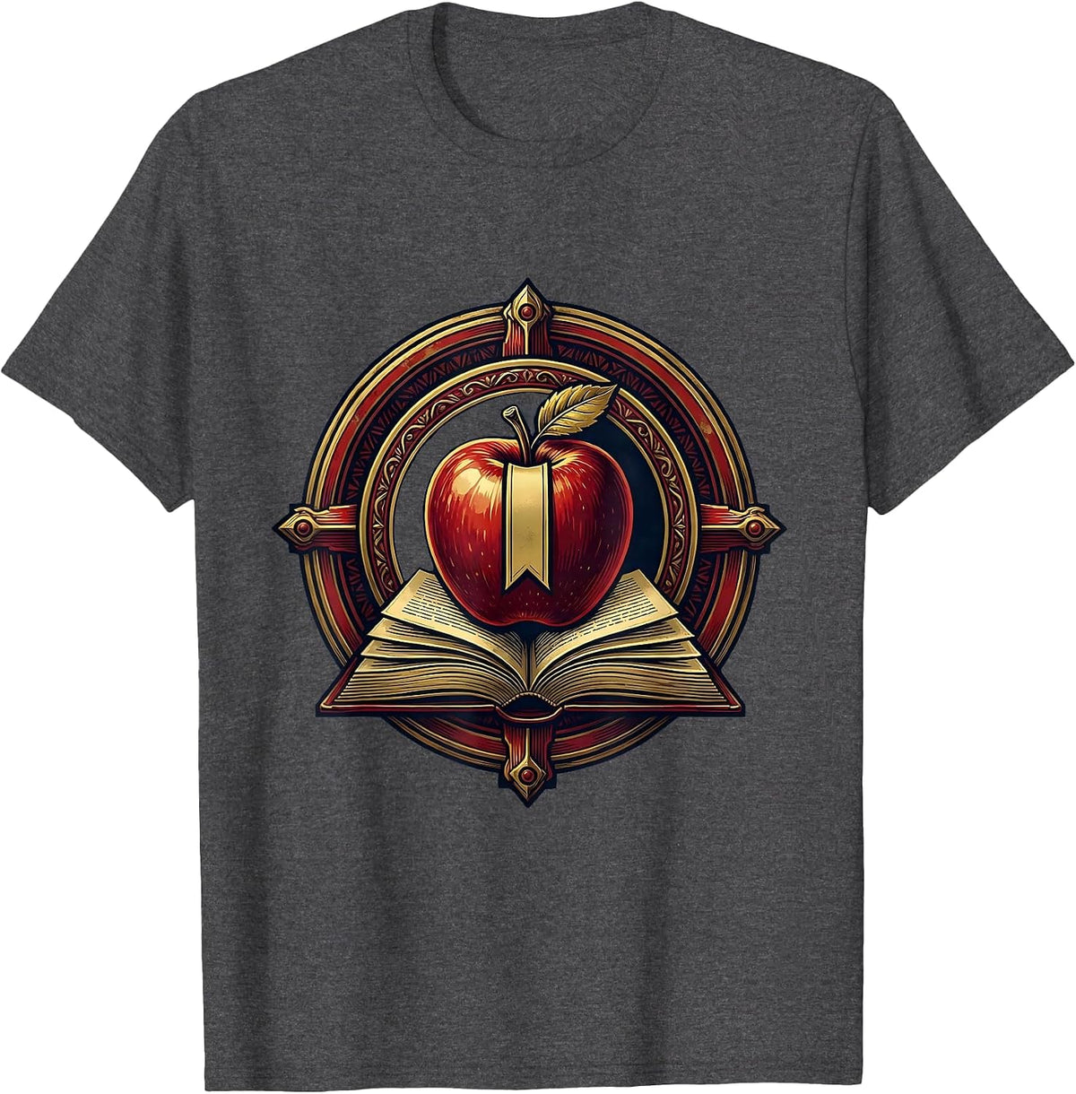 English Teacher Apple Bookmark Desk Illustration T-Shirt - Dark Heather Grey
