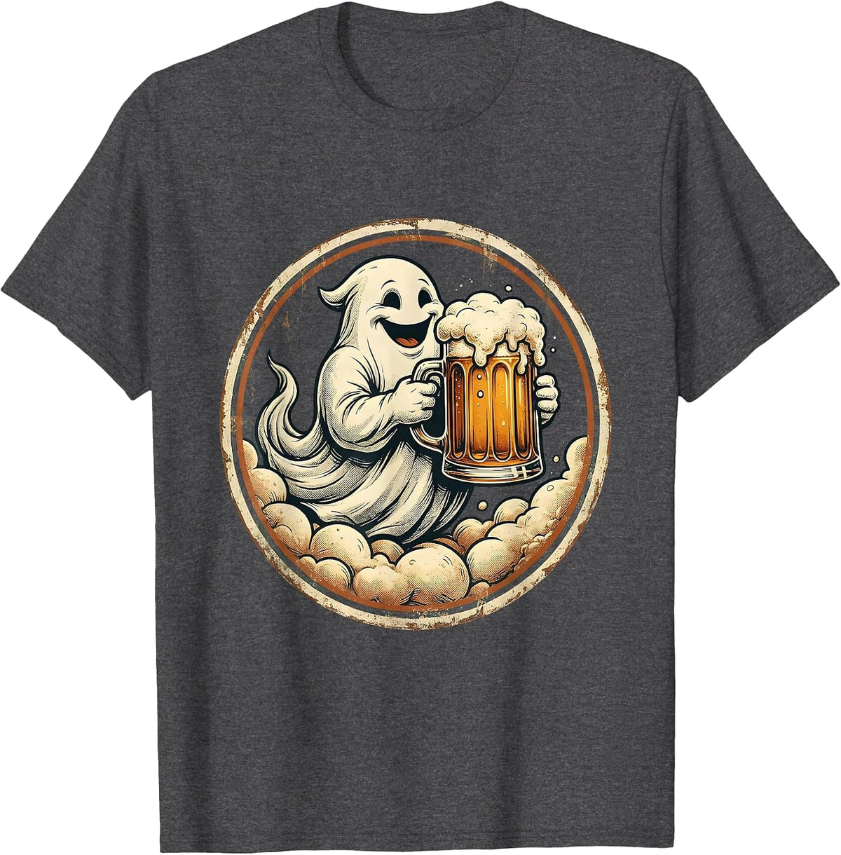 Men's Friendly Ghost Beer Mug Illustration T-Shirt - Dark Heather Grey