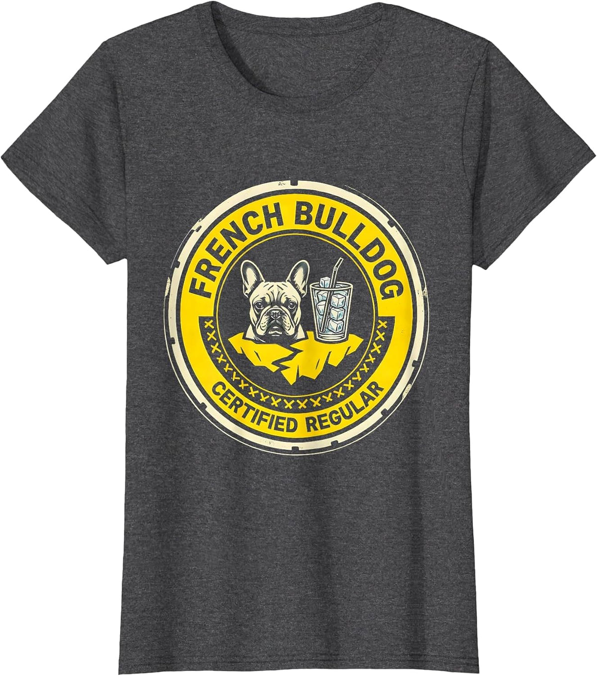 Women's French Bulldog Certified Regular Stencil Graphic Dog Lover T-Shirt - Dark Heather Grey