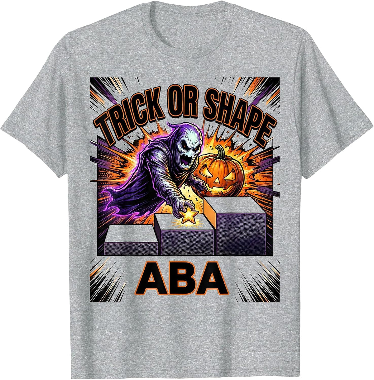 Men's Trick Or Shape ABA Comic Ghost Physical Therapy ABA T-Shirt - Heather Grey