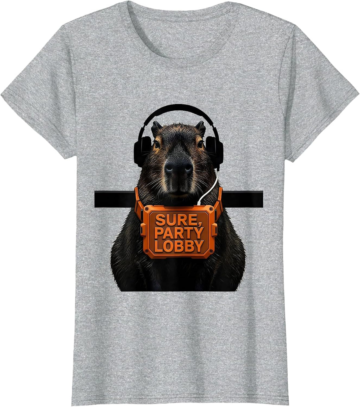 Sure, Party Lobby Brutalist Capybara Gamer Bruh Meme Humor T-Shirt - Heather Grey
