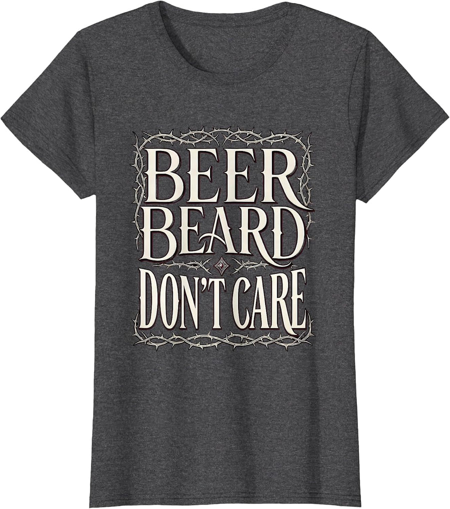 Women's Beer Beard Don't Care Oktoberfest Design T-Shirt - Dark Heather Grey