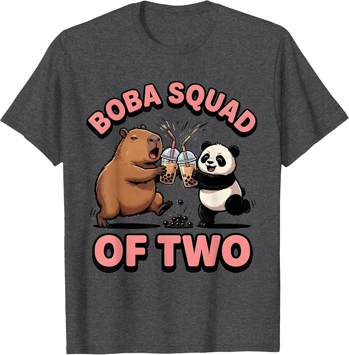 Boba Squad Of Two Cute Kawaii Capybara Panda Boba Tea Anime T-Shirt - Dark Heather Grey