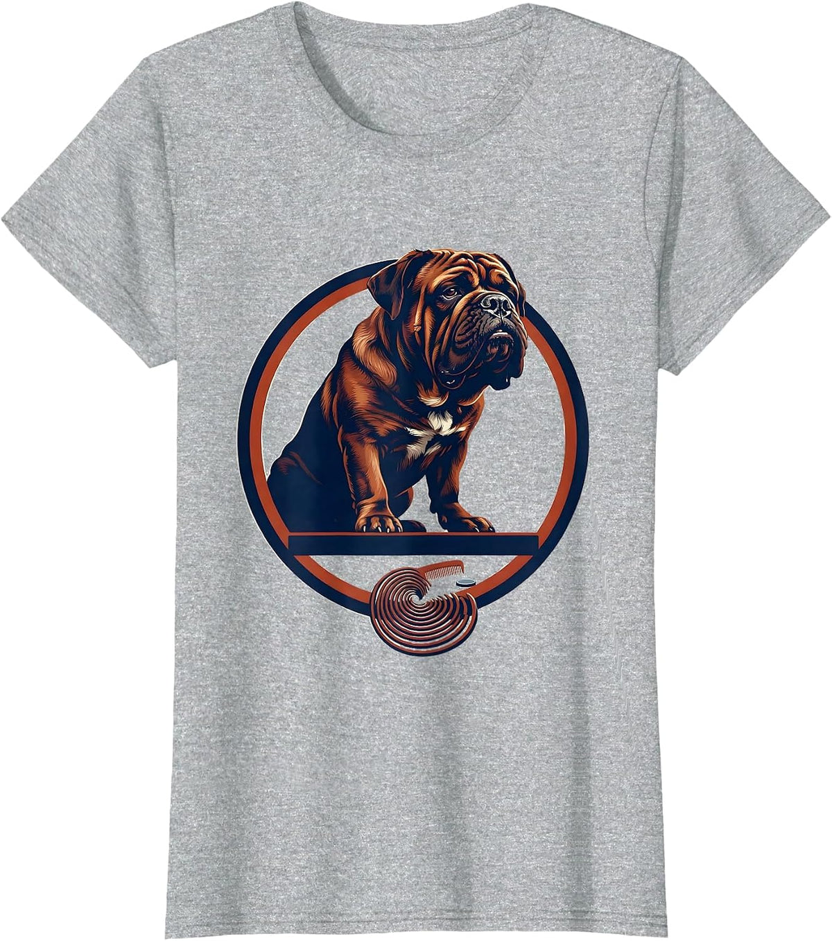 Women's Dogue de Bordeaux Japanese Kanagawa Wave Surfing Dog T-Shirt - Heather Grey