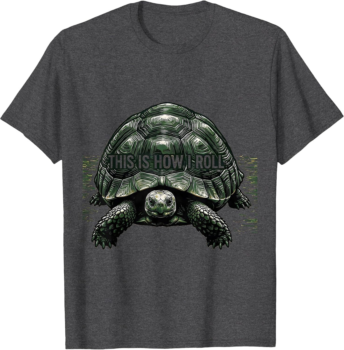 This Is How I Roll Funny Tortoise Pet Lover Linocut T-Shirt - Dark Heather Grey