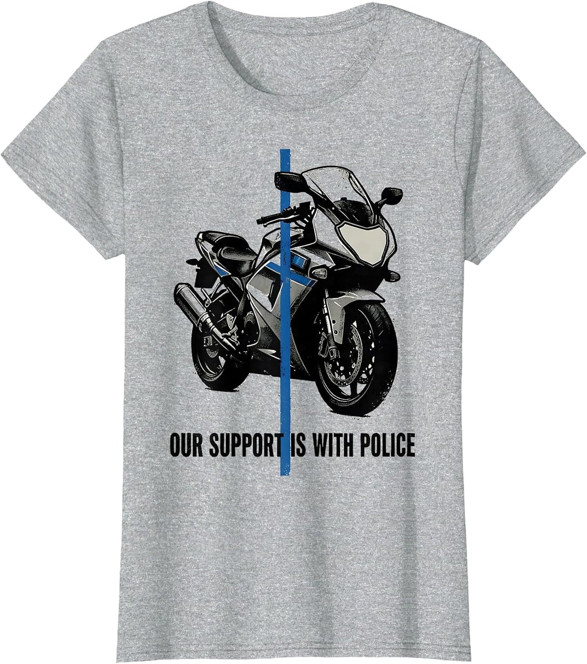 Our Support Is With Police Thin Blue Line Police Supporter T-Shirt - Heather Grey