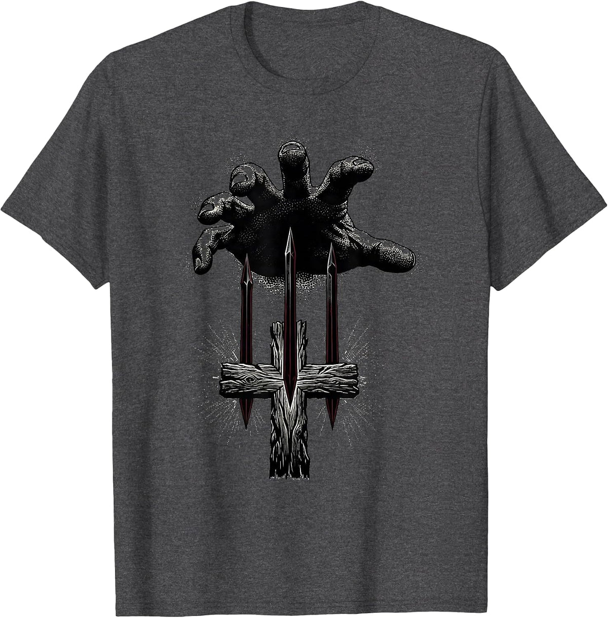 Three Nails Cross Christian Faith Graphic T-Shirt - Dark Heather Grey
