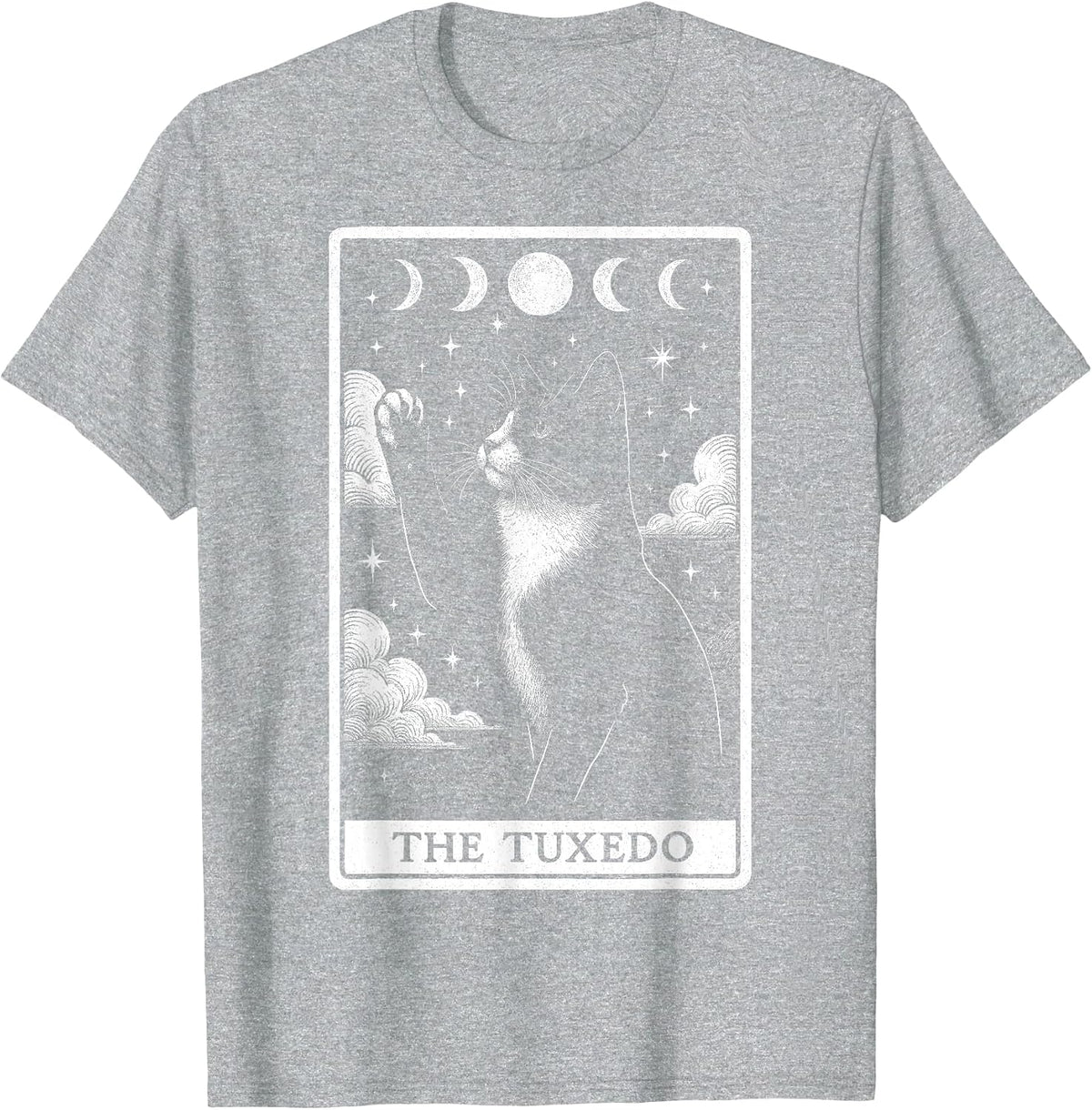 The Tuxedo Cat Tarot Card Witchy Moon T-Shirt - Heather Grey