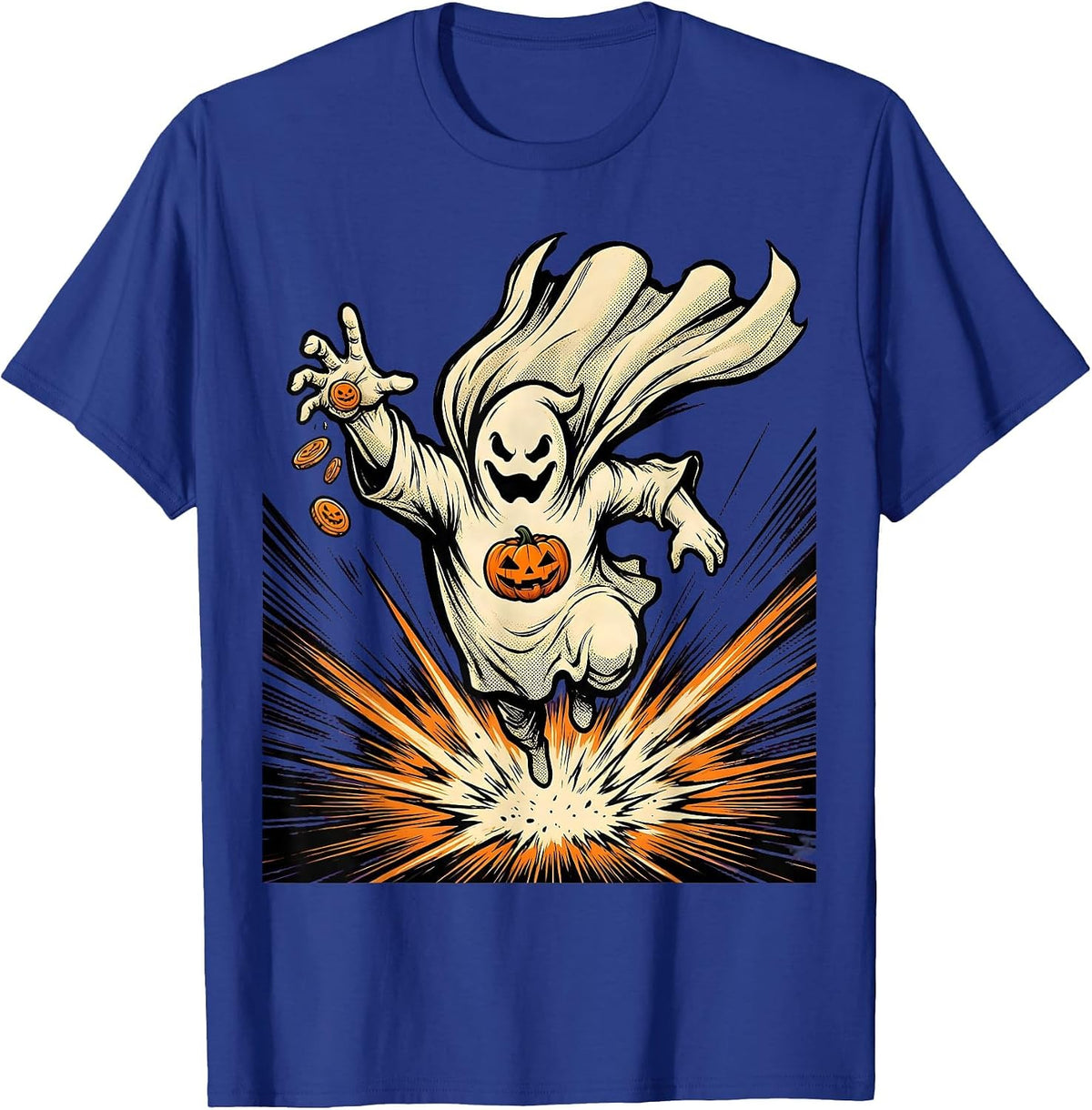 Rounded Ghost Hero Landing Comic Book School Counselor T-Shirt - Royal Blue