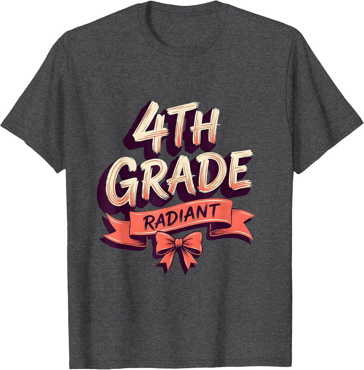 4th Grade Radiant Coquette Bow Back to School Fourth Grade T-Shirt - Dark Heather Grey