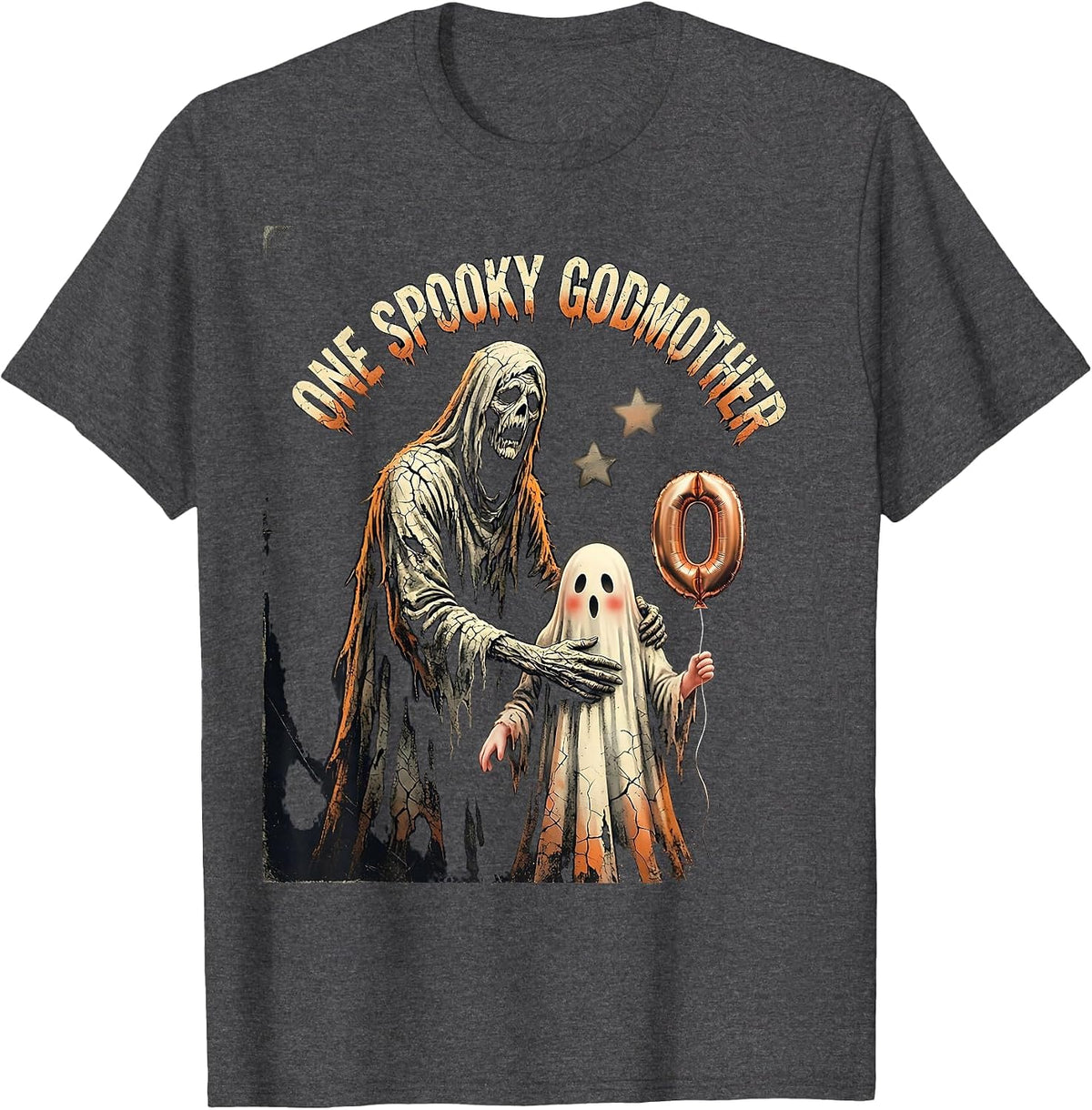 Men's One Spooky Godmother Distressed Ghost Toddler Halloween T-Shirt - Dark Heather Grey