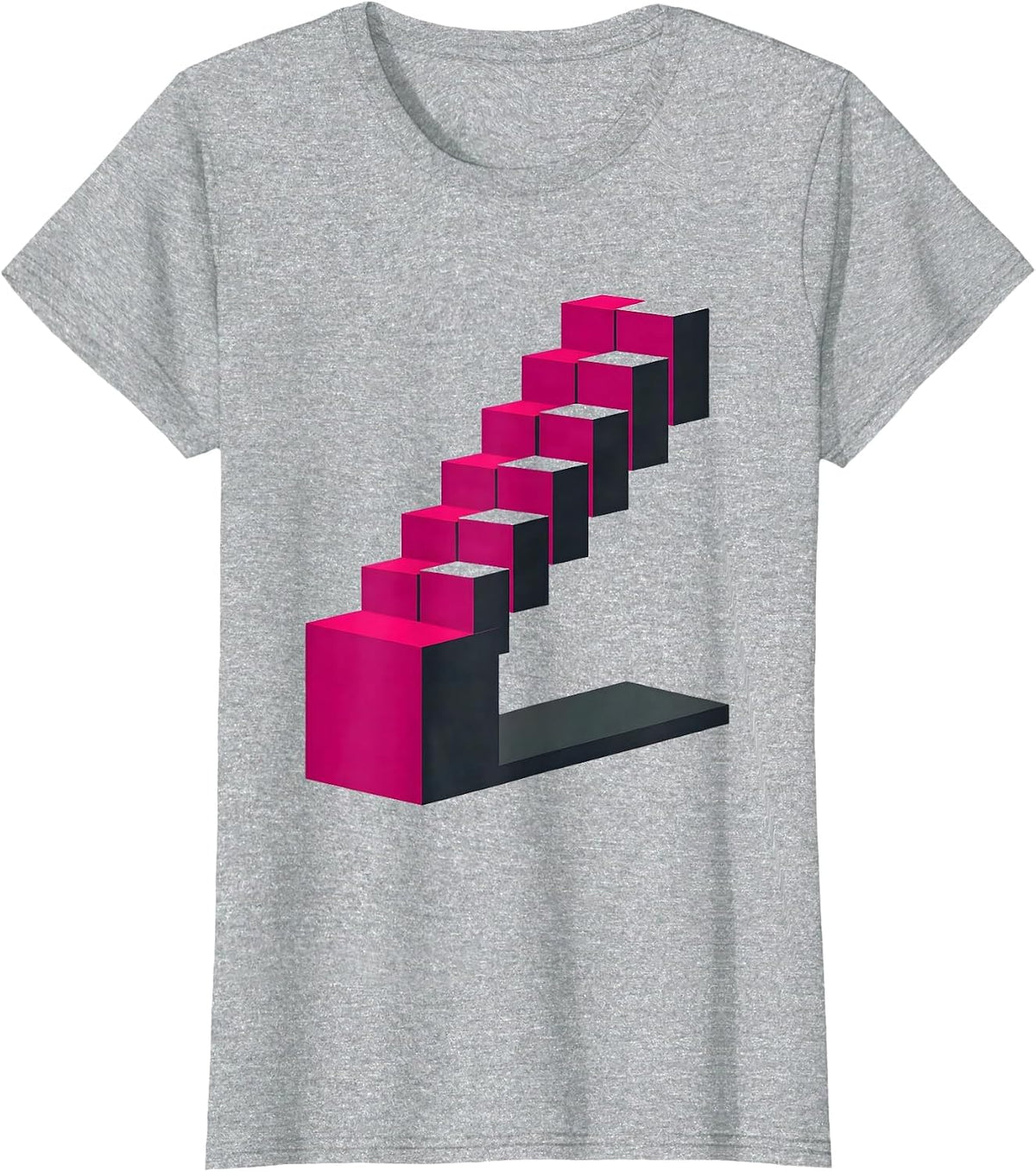 Women's Pink Tower Montessori Teacher Geometric Staircase Design T-Shirt - Heather Grey