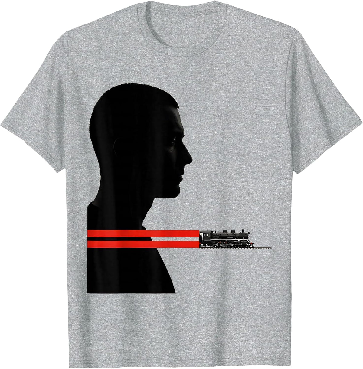 Men's Brutalist Train Head Locomotive Enthusiast Humor T-Shirt - Heather Grey