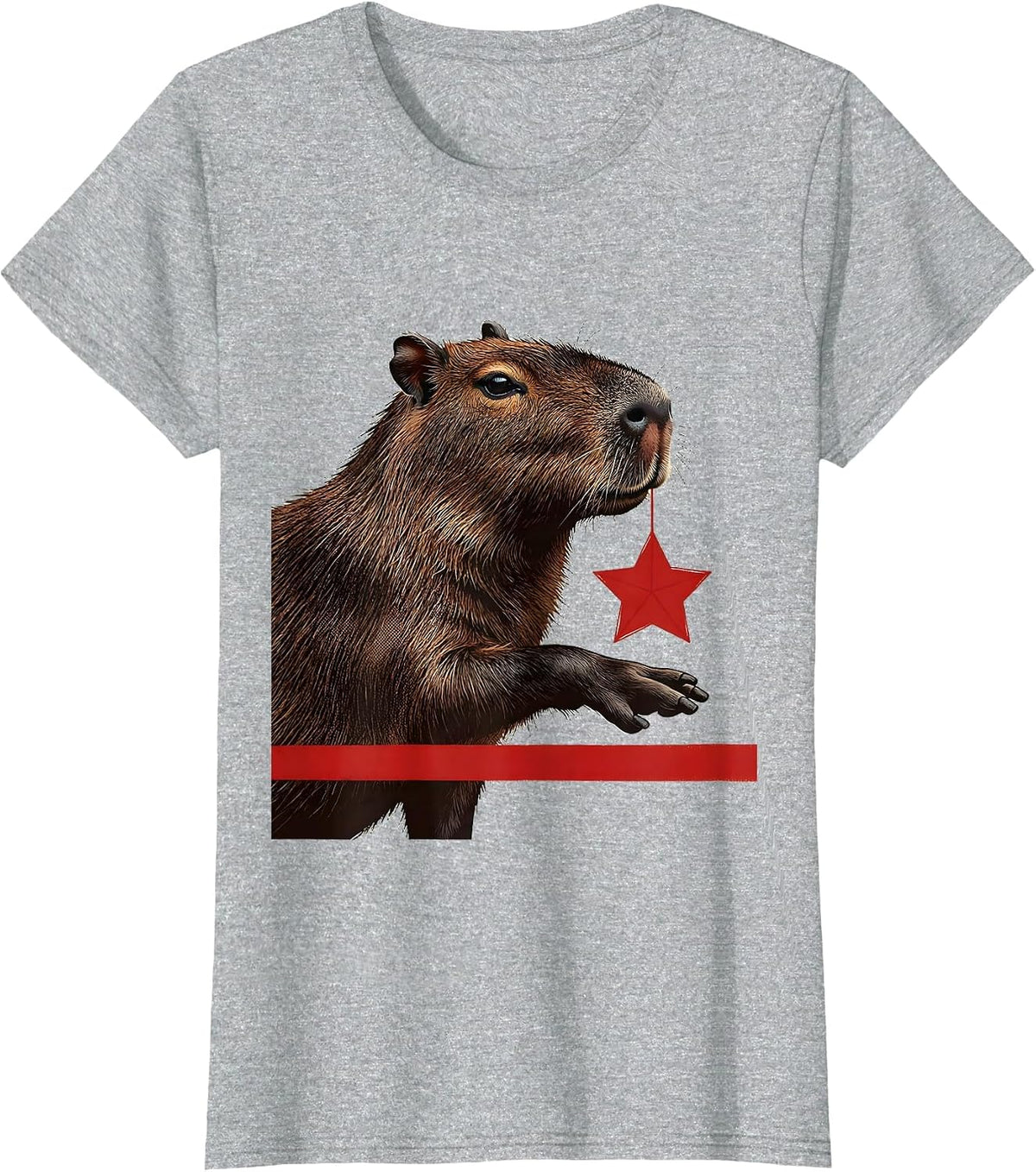 Capybara Star Wood Type Letterpress Funny Christmas T-Shirt - Heather Grey