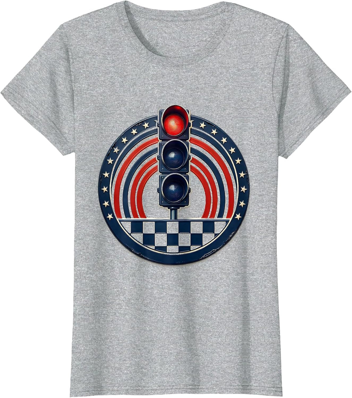 Sealed Badge Tall Tree Checkered Flag Drag Racing Pride T-Shirt - Heather Grey