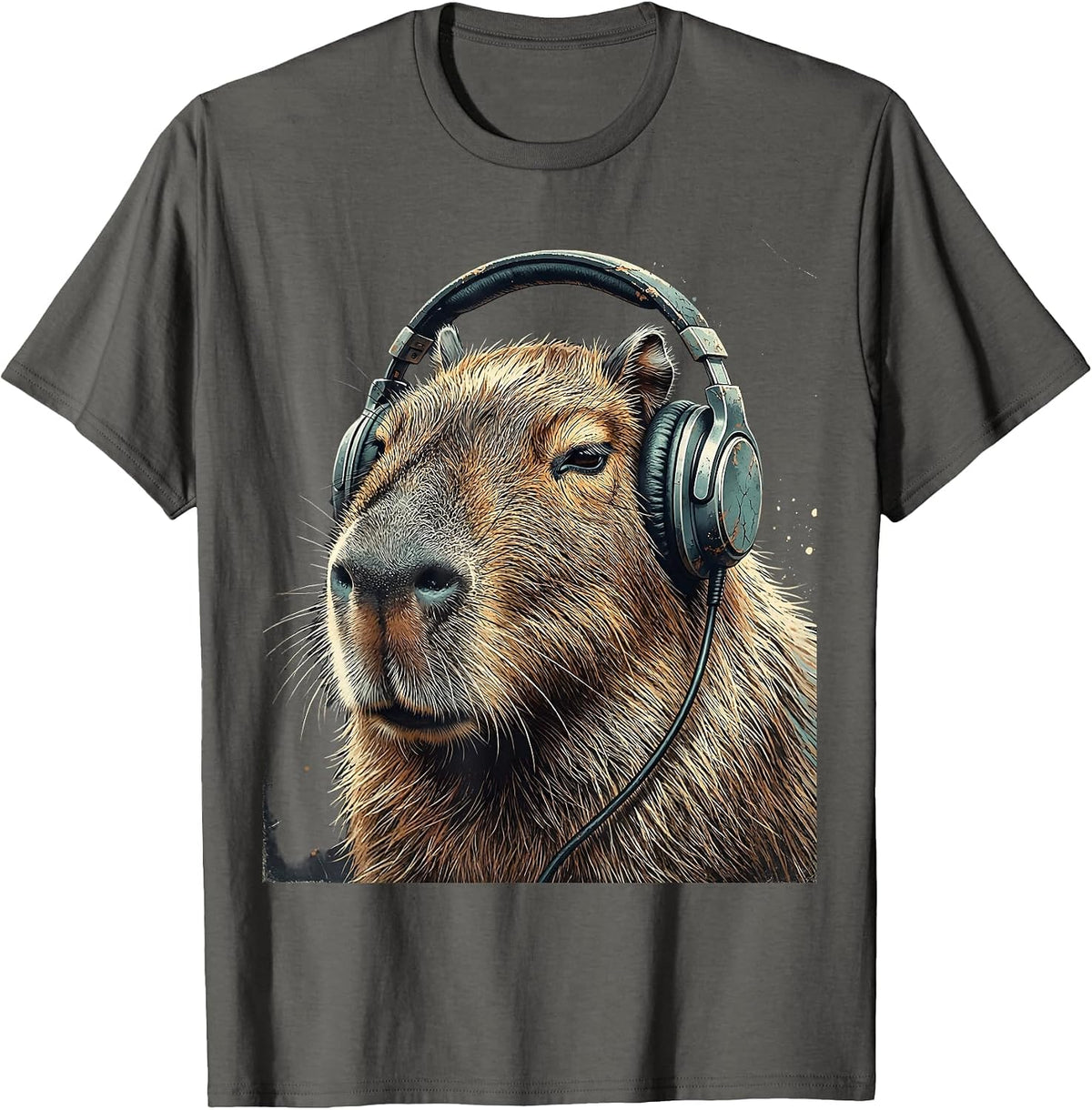 Men's Capybara Gamer Distressed Meme Humor T-Shirt - Asphalt Grey