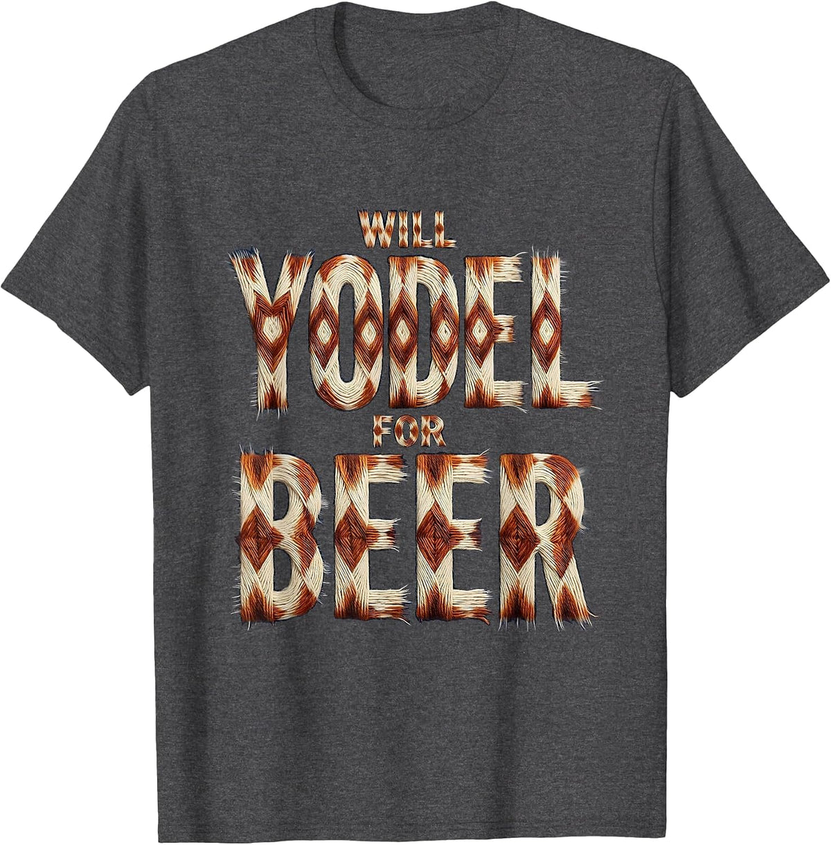 Men's Will Yodel For Beer Funny Oktoberfest Design T-Shirt - Dark Heather Grey