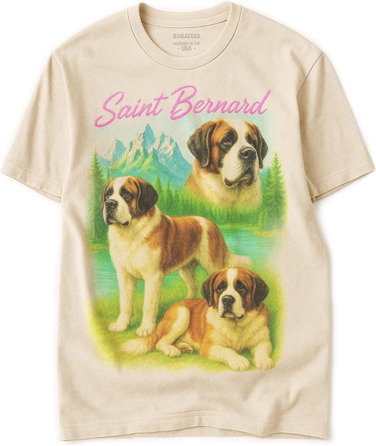 Vintage Tshirt for Dog Mom & Dad 100% Natural Undyed Cotton for Men & Women - Saint Bernard