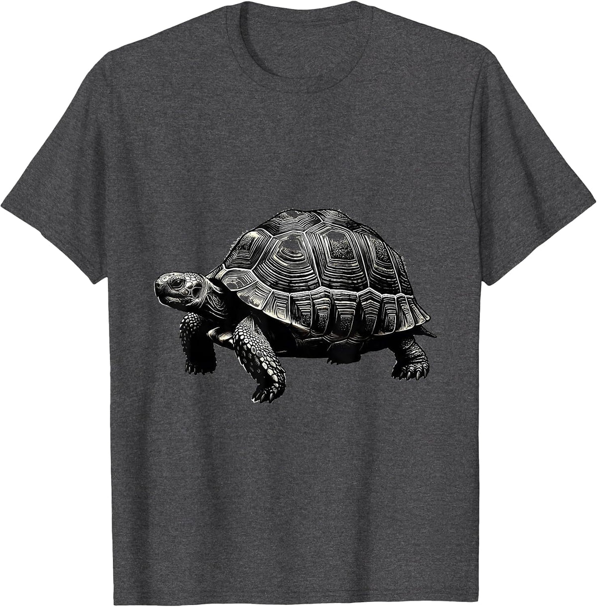 Men's Compact Tortoise Minimalist Blackwork Dotwork Line Art T-Shirt - Dark Heather Grey