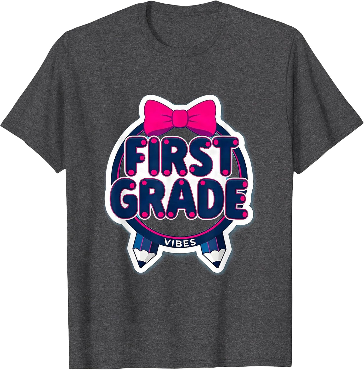 First Grade Vibes Cute Coquette Bow Back to School T-Shirt - Dark Heather Grey