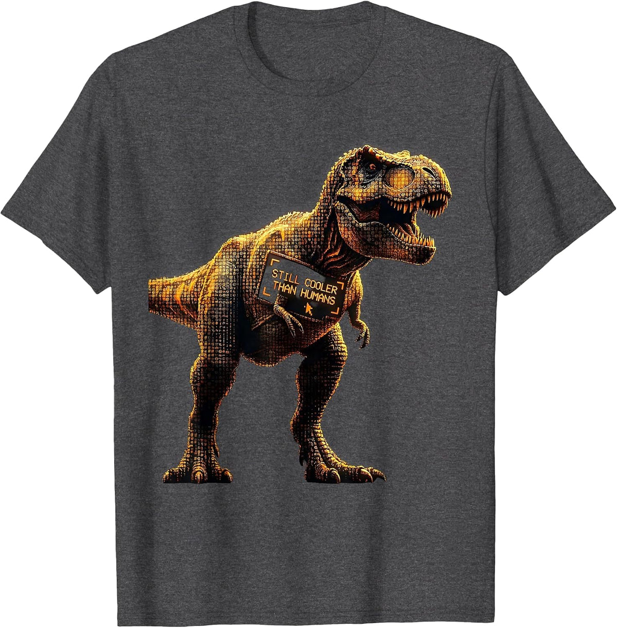 Still Cooler Than Humans Dinosaur Design T-Shirt - Dark Heather Grey