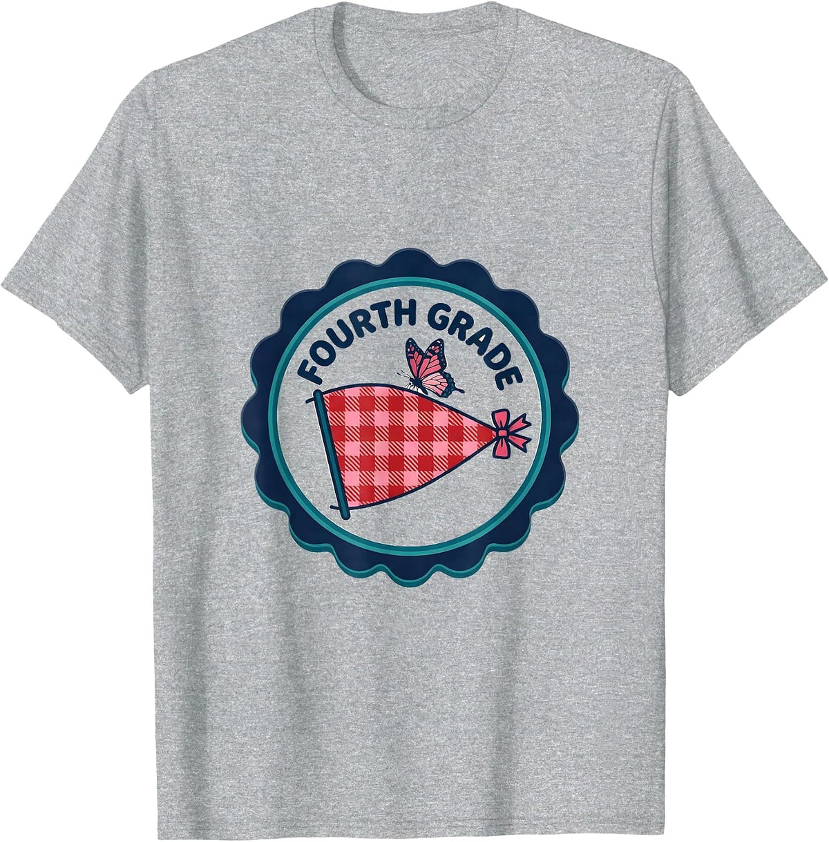Men's Fourth Grade Gingham Pennant Back To School Teacher Girl T-Shirt - Heather Grey