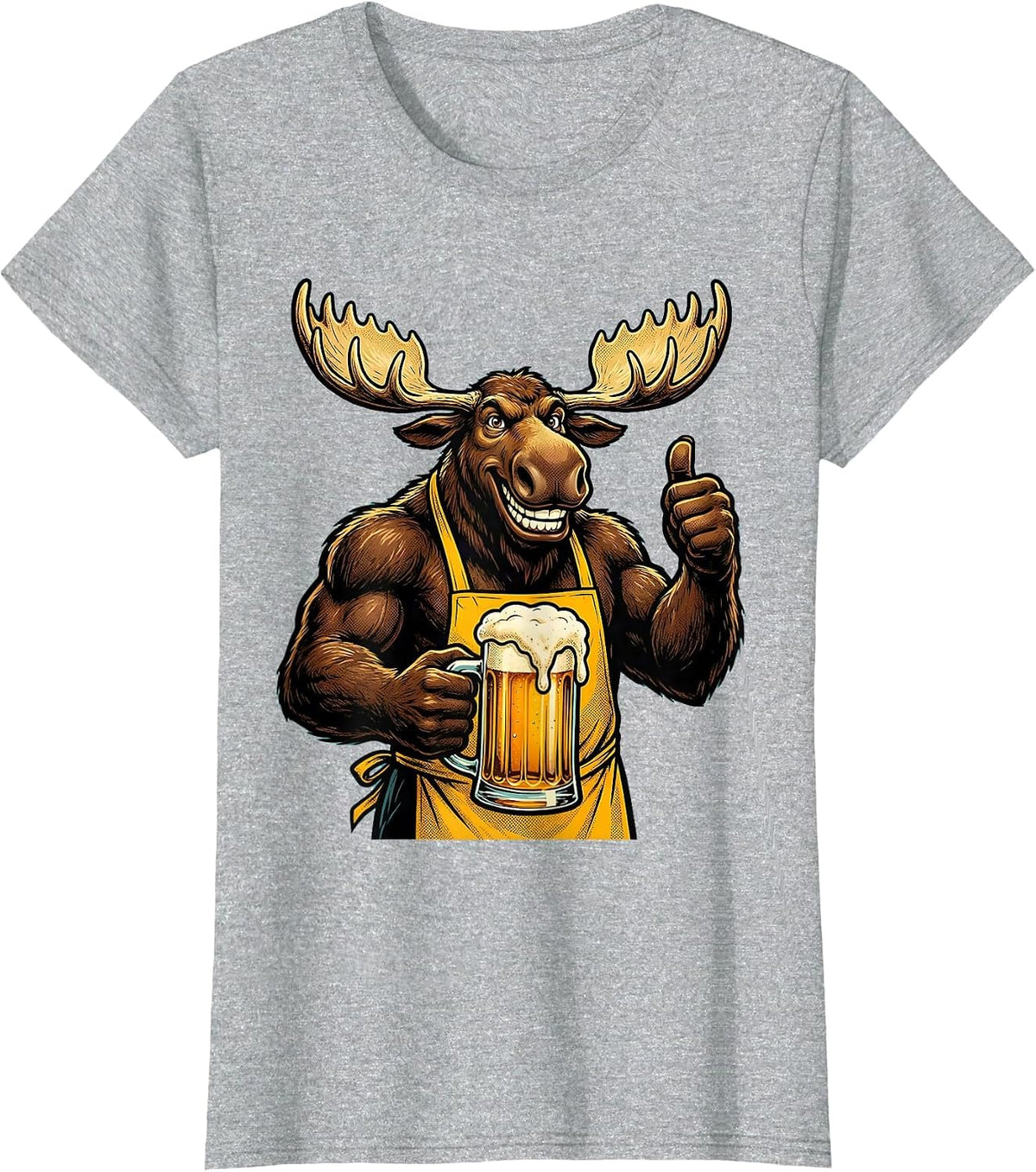 Women's Bull Moose Beer Drinking Mountain Stream Graphic T-Shirt - Heather Grey