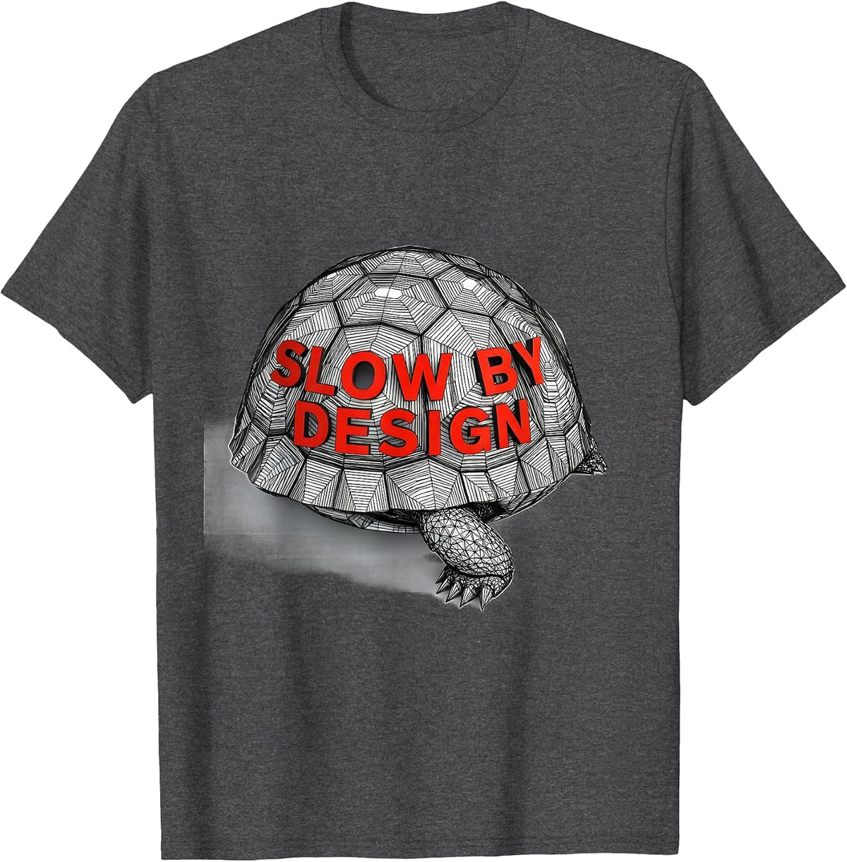 Men's Slow By Design Geometric Tortoise Lover Pet Owner Humor T-Shirt - Dark Heather Grey