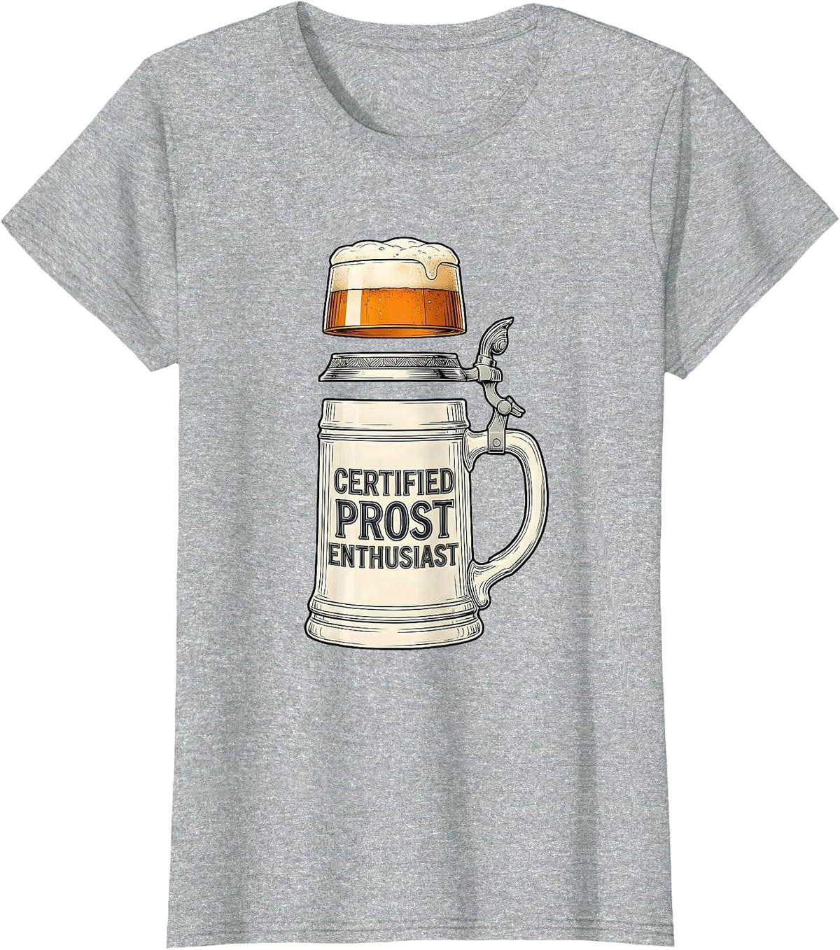 Women's Certified Prost Enthusiast Beer Drinking Design T-Shirt - Heather Grey