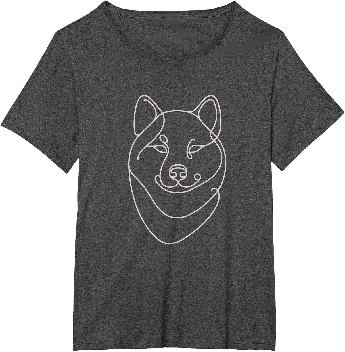 Shiba Inu Drawing Line Art Design T-Shirt - Dark Heather Grey