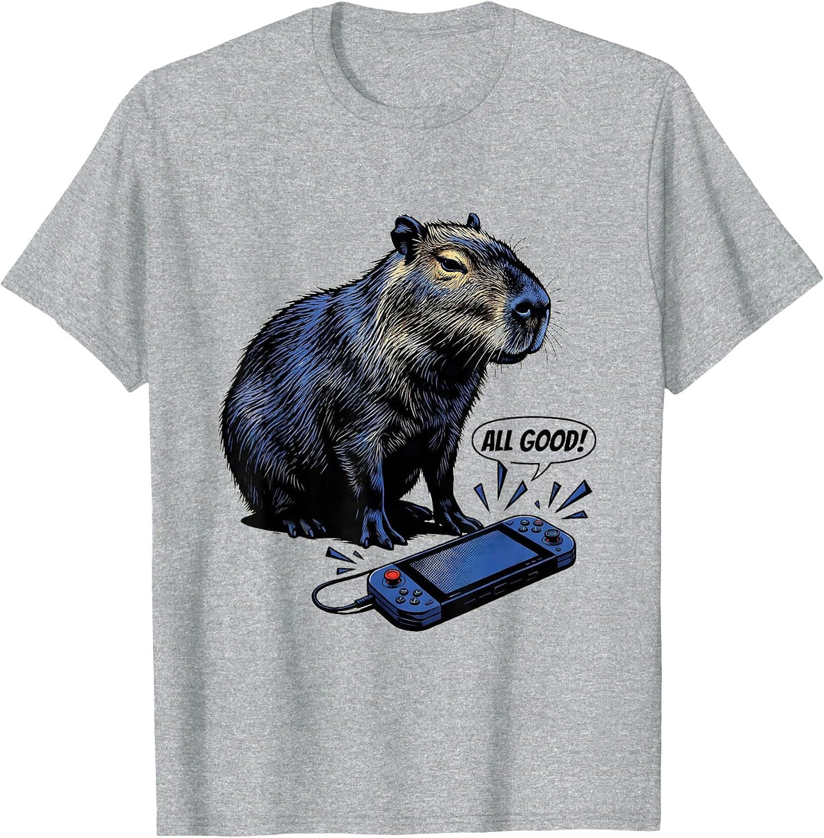 Men's All Good Comic Book Capybara Gamer Meme Humor T-Shirt - Heather Grey