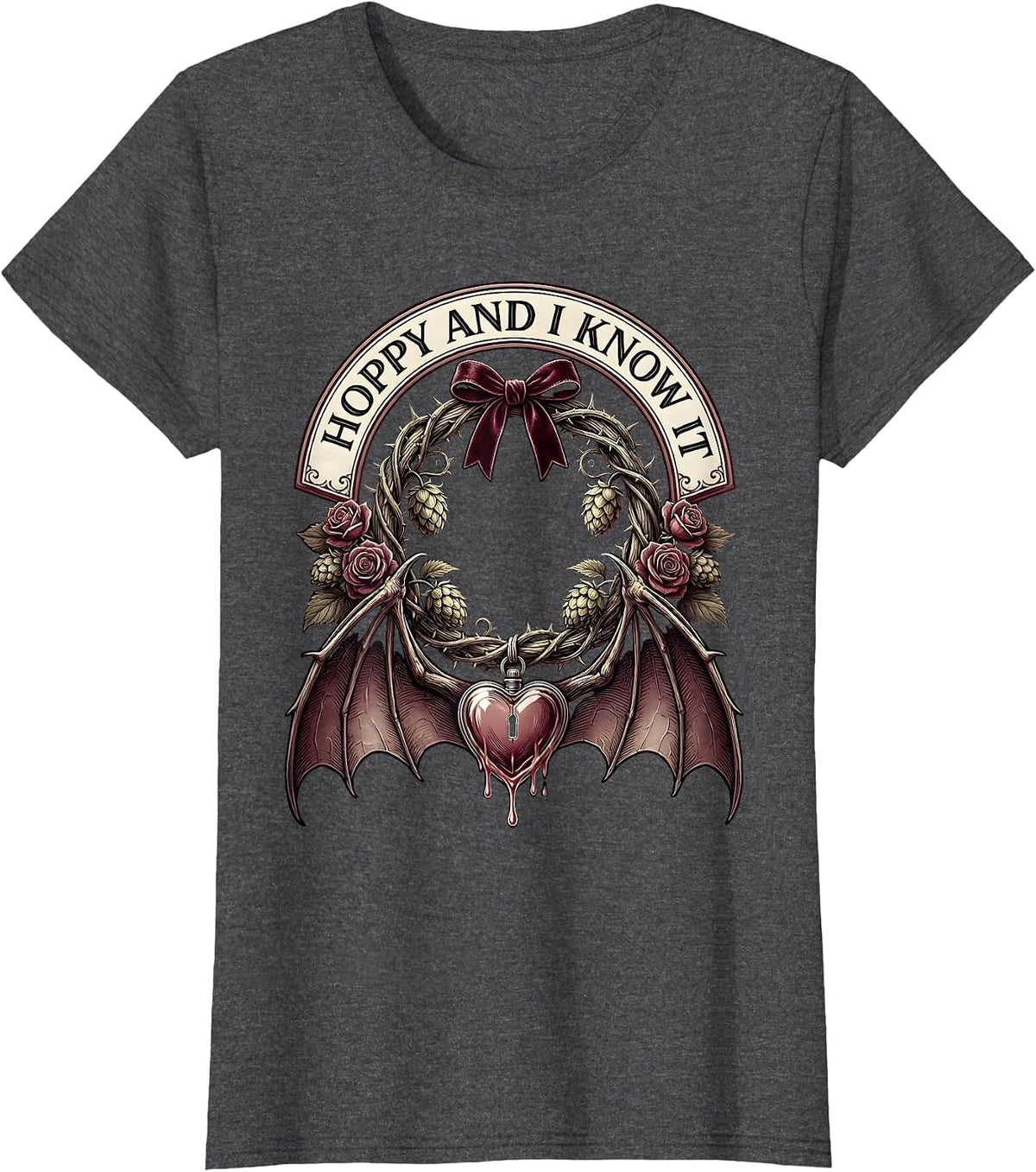 Women's Hoppy and I Know It Beer Lover Design T-Shirt - Dark Heather Grey