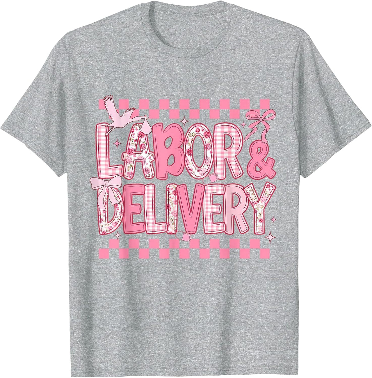 Mother & Baby Coquette Pink Bow Labor and Delivery Nurse T-Shirt - Heather Grey