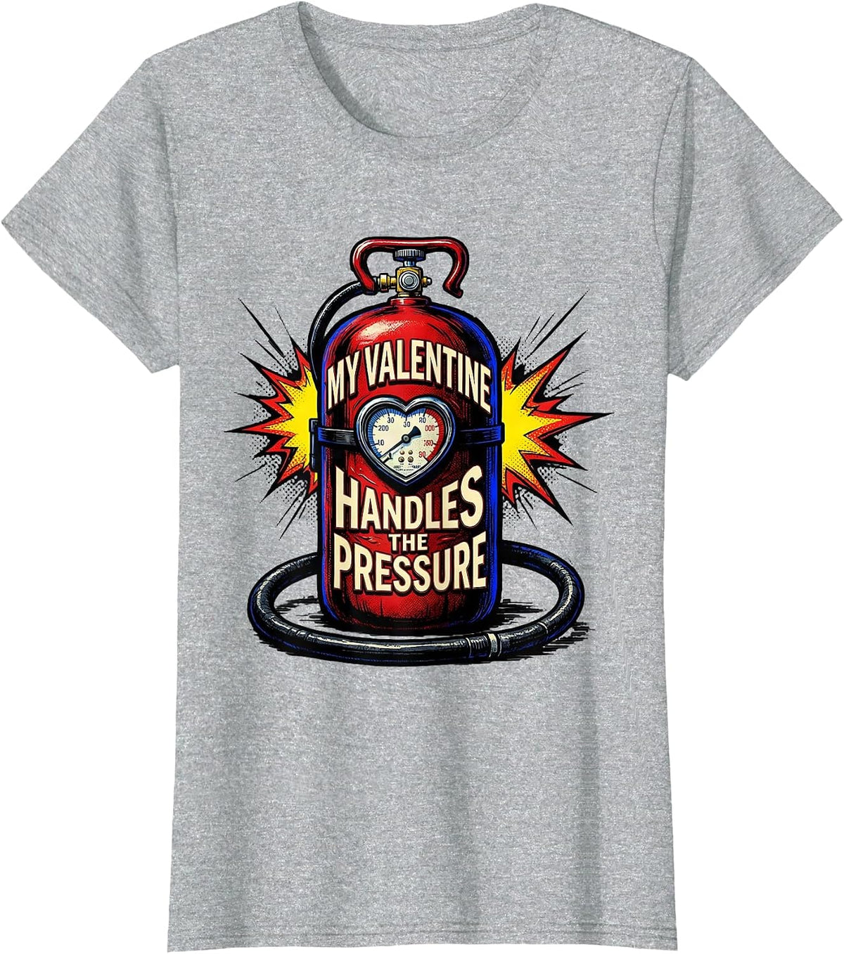 My Valentine Handles The Pressure Funny Firefighter Spouse T-Shirt - Heather Grey