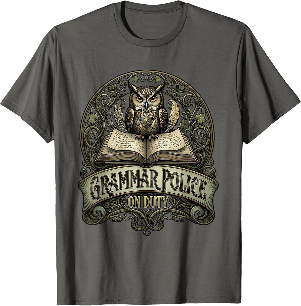 Grammar Police On Duty English Teacher Design T-Shirt - Asphalt Grey