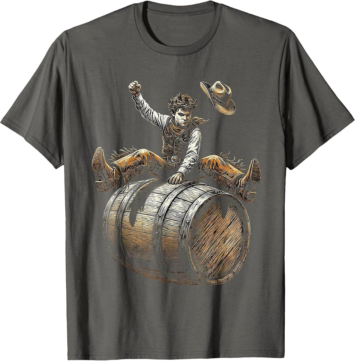 Men's Young Cowboy Barrel Racing Rodeo Graphic T-Shirt - Asphalt Grey
