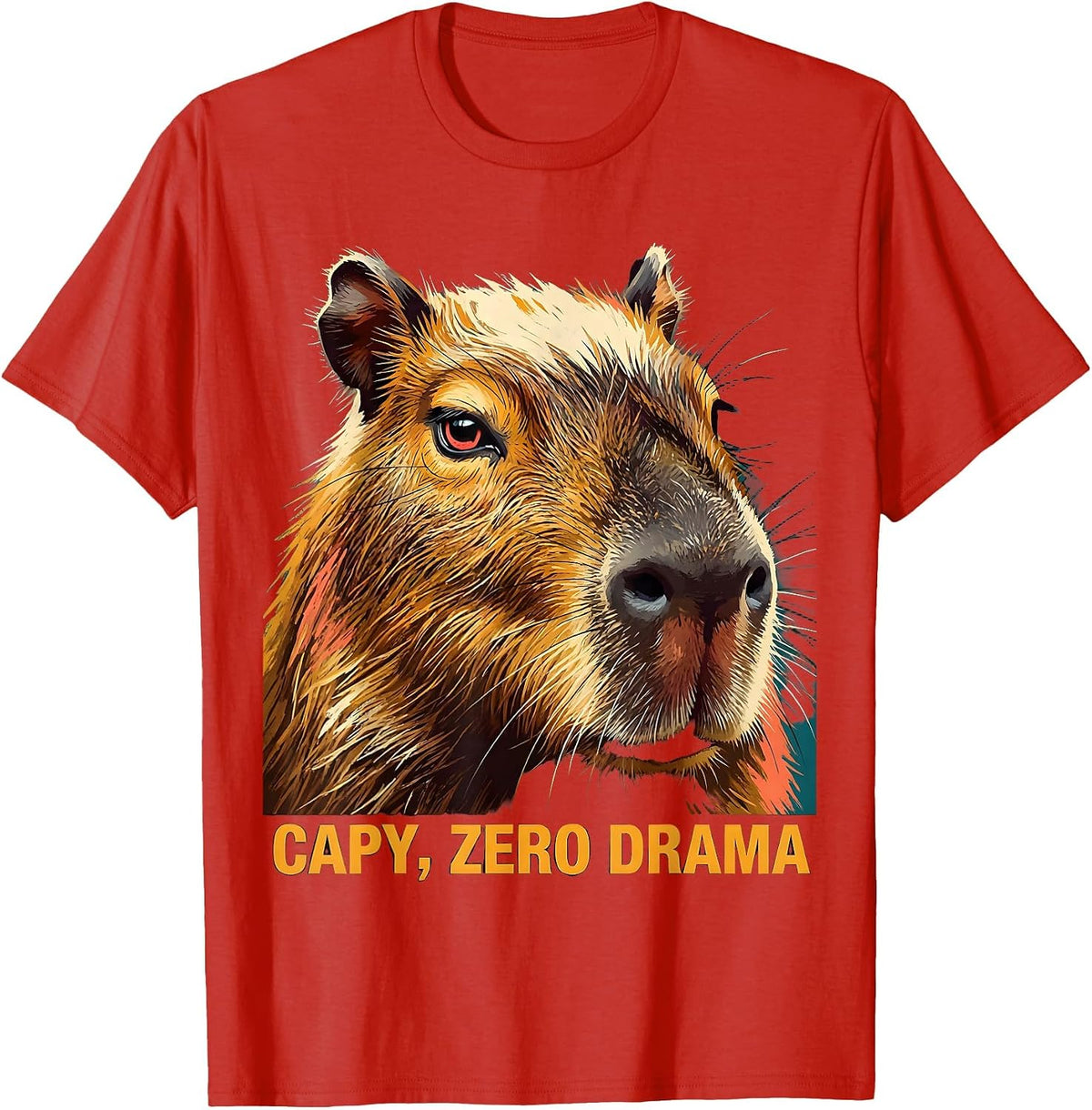 Men's Capy, Zero Drama Funny Capybara Meme Gamer Humor T-Shirt - Red